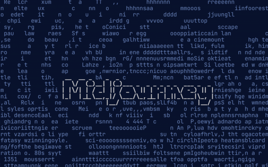 Schermata di codice con testo MATRIX.