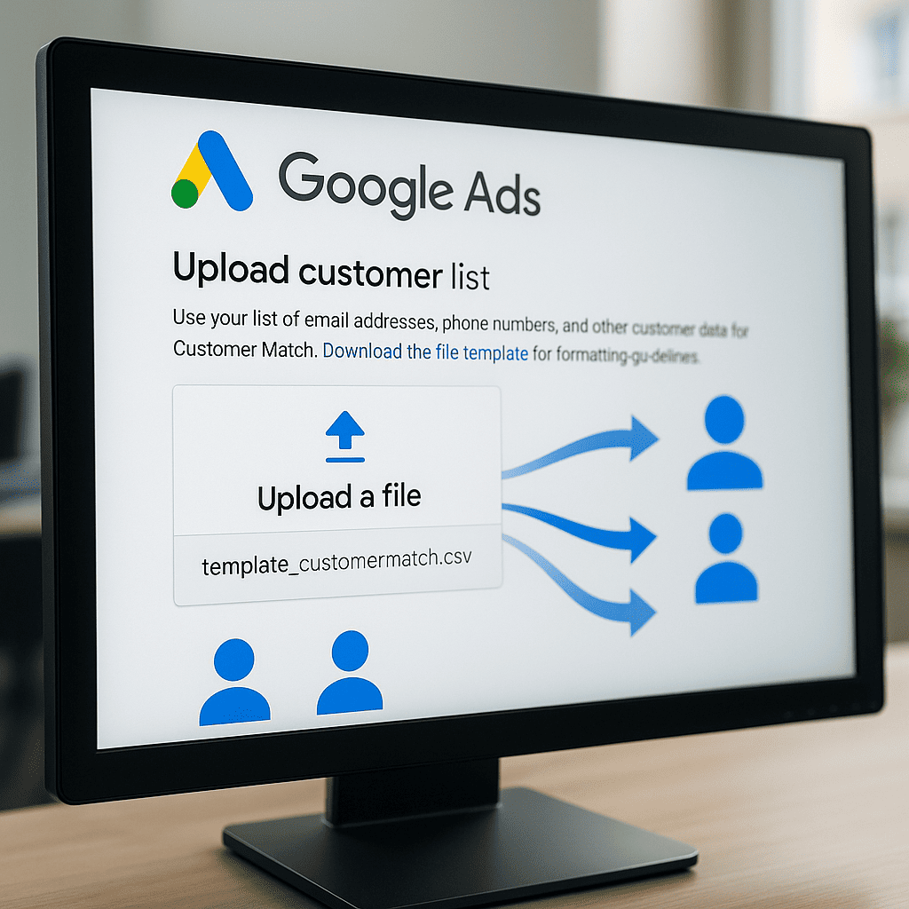 Pagina di caricamento lista clienti su Google Ads.